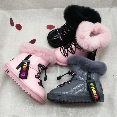 儿童雪地靴2018冬季新款女童短靴兔毛加绒防水棉靴公主童鞋一件代|ms
