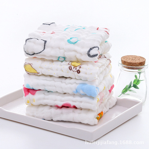 Six-layer gauze mouth towel square towel baby face wash hand towel children cartoon print plain color