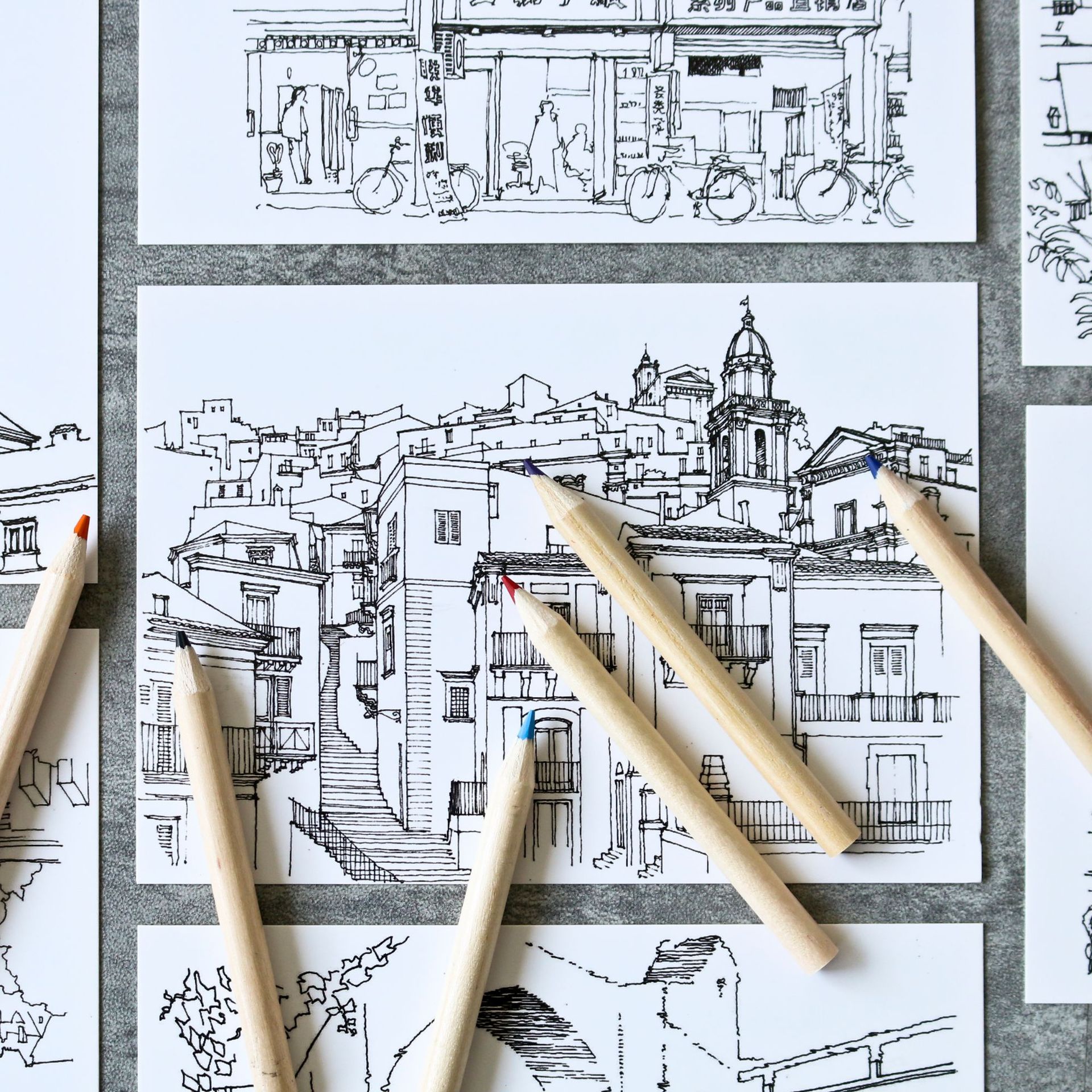 办公文教跟我去旅行涂色明信片套装文化用品diy绘图|ru