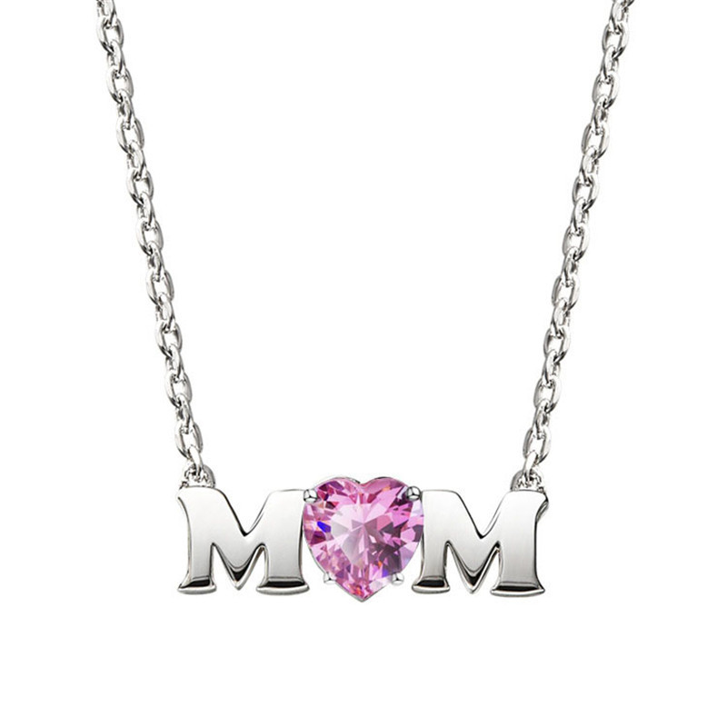 New Mother&#39;s Day Necklace Pink Heart Shaped Zircon Alphabet Necklace Necklace Wholesale display picture 1