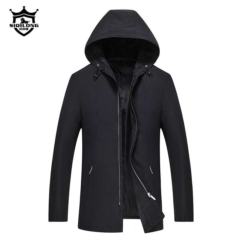 司奇隆春秋新款夾克男中長款韓版修身連帽青年男裝外套上衣男夾克