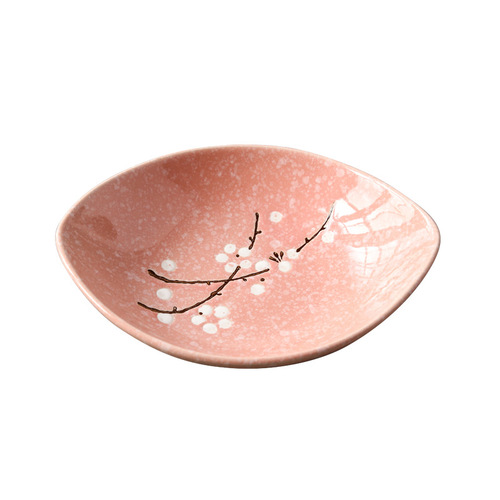 Creative Japanese plum blossom hand-painted underglaze ceramic tableware home oval rice plate salad olive boat plate