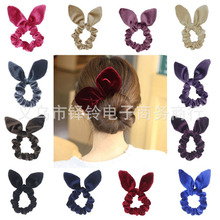 歐美流行優質絨布兔耳朵發圈 韓國絨蝴蝶結布藝頭飾 天鵝絨發飾