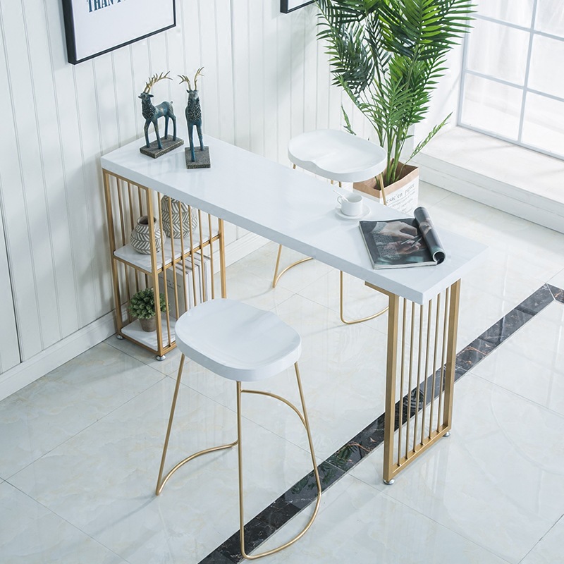 Nordic Household Wall Bar Table and Chair Solid Wood Belt Cabinet Simple Iron High-foot Table Living Room Partition Bar Table
