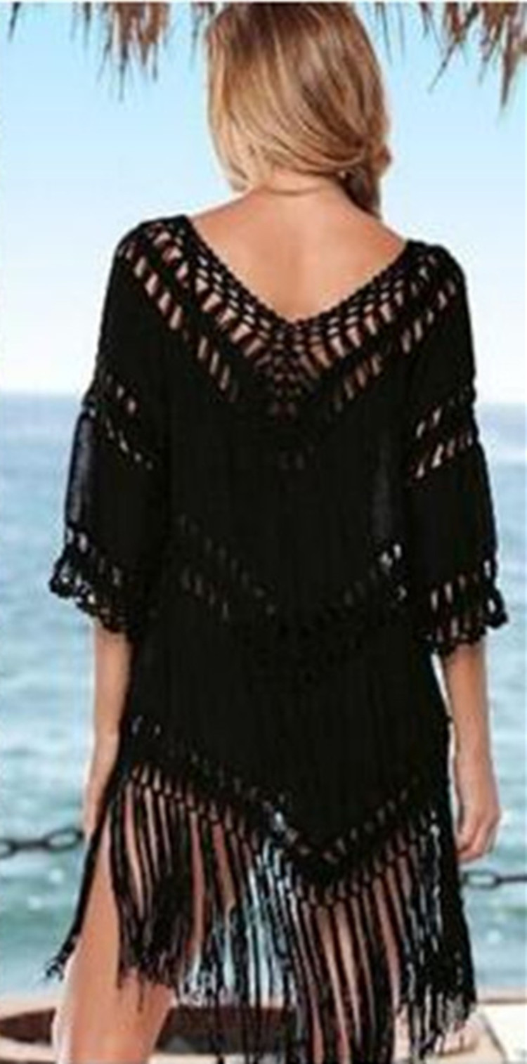 2018亞馬遜速賣通爆款流蘇沙灘防曬開衫手鉤針織鏤空比基尼罩衫