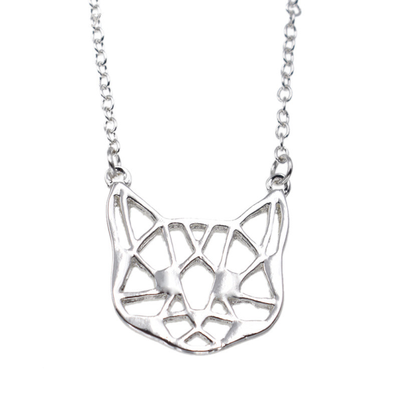 Hollow cat pendant necklace plating gold silver animal kitten necklace clavicle chain wholesale