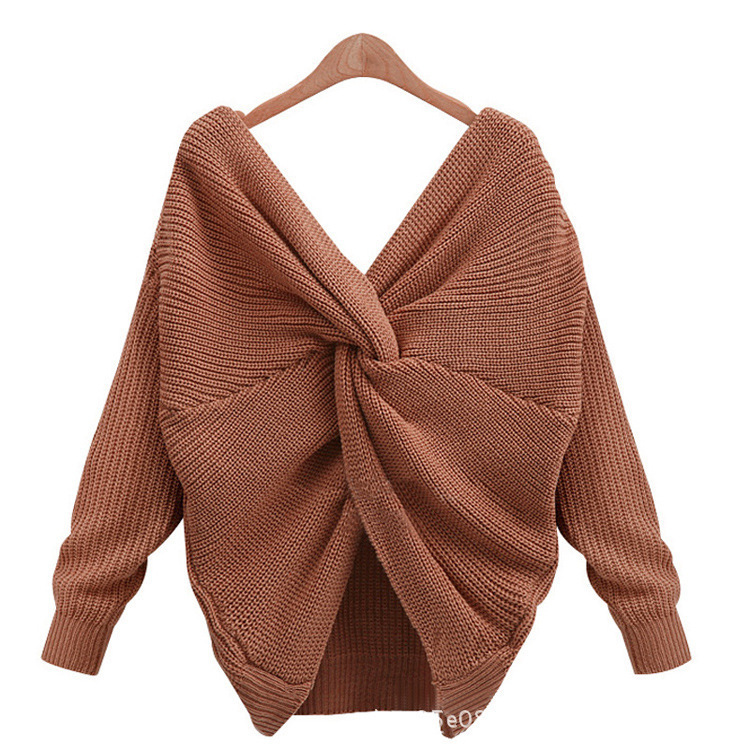 Suéter de punto con cuello redondo y espalda descubierta para mujer, estilo cruzado, para ir al trabajo, novedad de Amazon para otoño e invierno de 2025