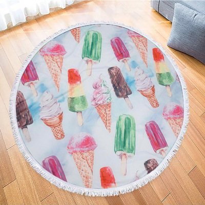 厂家直销外贸原单圆形沙滩巾超细纤维带流苏可印LOGO 当水果系列|ms