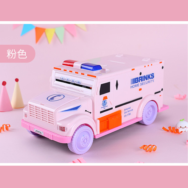 運鈔車自動卷錢存錢罐大號仿真密碼燈光汽車儲錢罐紙硬幣通用兒童