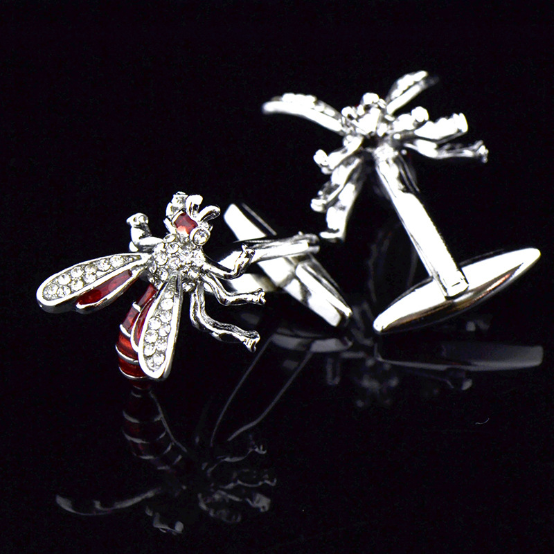 英博红色蜜蜂袖扣水晶镶钻袖钉法式纽扣904cufflinks/157579 动物