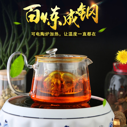 Manufacturer wholesale glass teapot, thickened, high temperature resistant, transparent filter, heatable teapot, household teapot, tea set