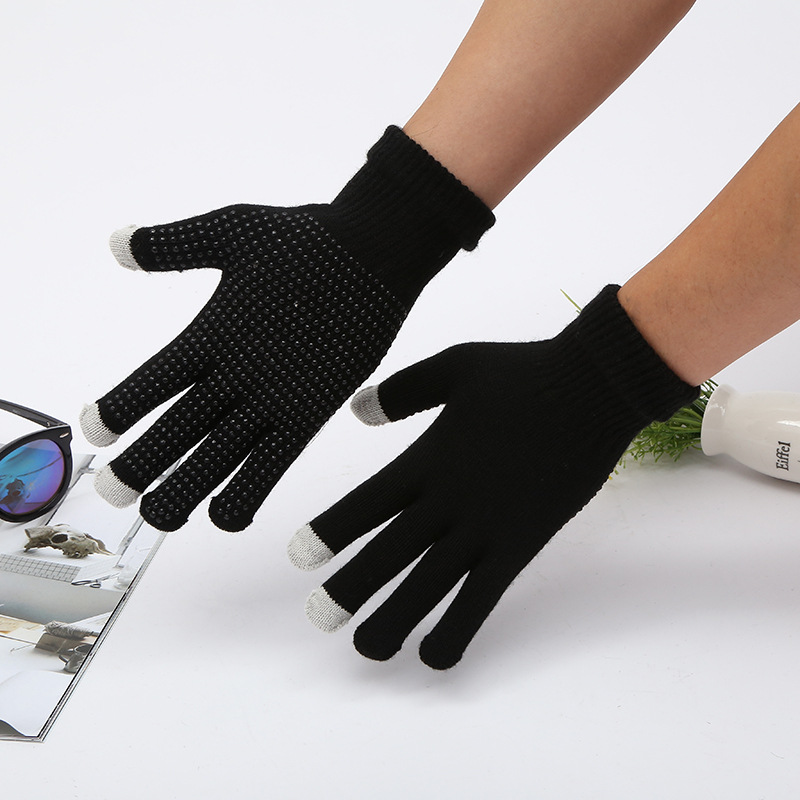 Shun Zun fabricante de tejer en stock invierno dedo pantalla táctil caliente magia pantalla táctil antideslizante partículas guantes de acrílico