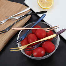 304不锈钢水果叉二齿甜品叉子 不锈钢牛油刀叉创意可印制logo