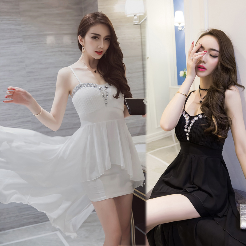 K-style Beaded Low-cut Halter Backless Waist-cinching Hip-covering Chiffon Swallowtail Long Dress Party Host Evening Dress