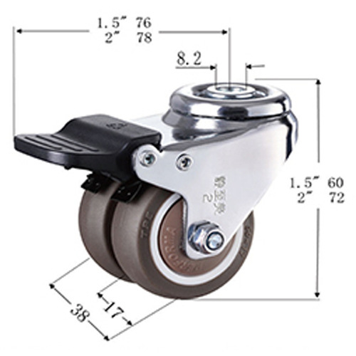 1.5 inch 2 inch hole top double row silent swivel caster load-bearing double wheel double bearing wheel with brake