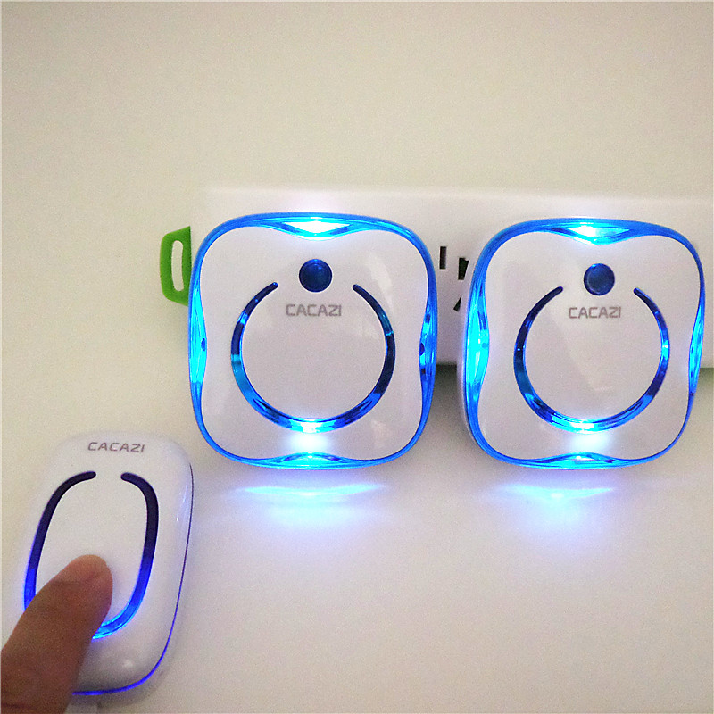 卡佳斯一拖二 无线交流数码远距离 门铃 无线 家用 防水9809-2蓝