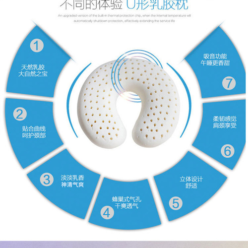 Thailand natural latex U-shaped pillow neck support core anti-warp soft sleep home use adult anti-dust mite