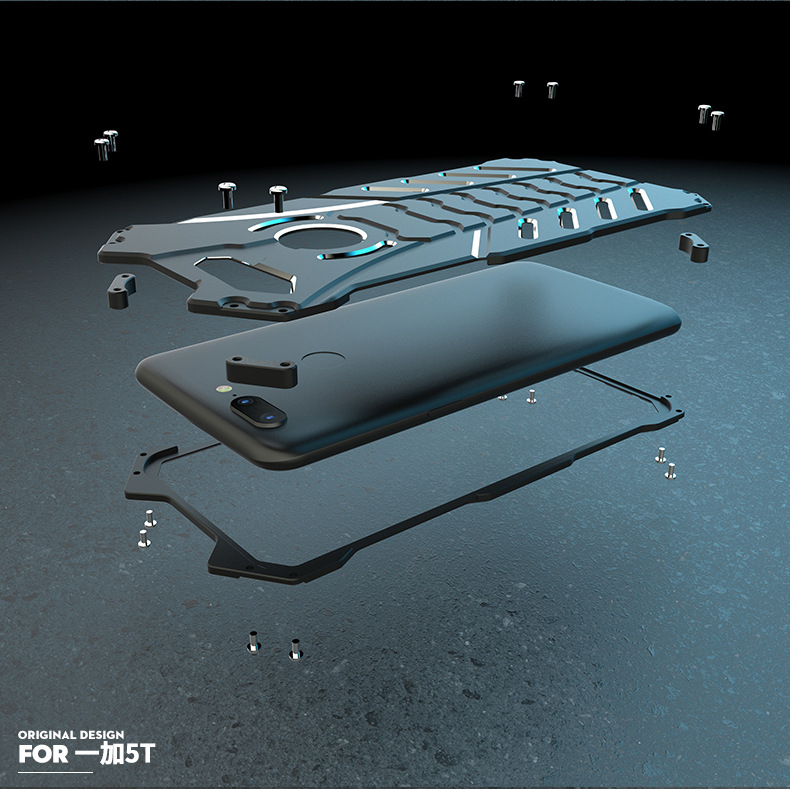 R-Just Batman Shockproof Aluminum Shell Metal Case with Custom Batarang Stent for OnePlus 5T