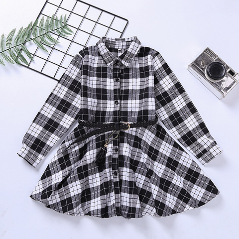 Plaid Button Cotton Girls Dresses display picture 1