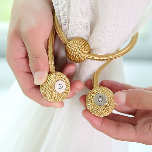Factory direct sales modern simple wooden curtain magnet strap curtain buckle hand-woven non-slip fashion hanging ball