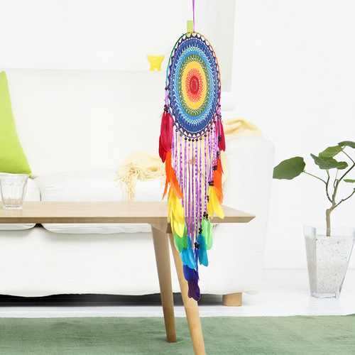 Indian style 40 cm colorful crocheted flower large floating dream catcher pendant wall decoration oversized dream catcher