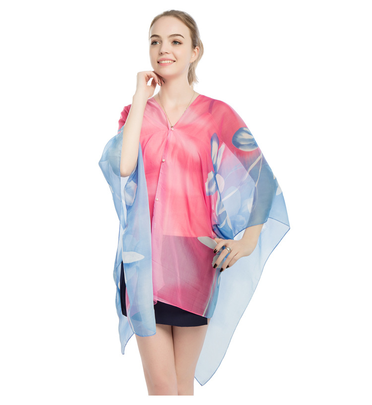 夏季防晒披肩厂家 印花雪纺丝巾 女士围巾披肩厂家