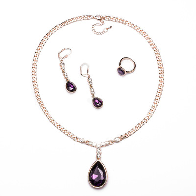 欧美饰品新款 wish热卖几何水晶玻璃春夏饰品套装宴会合金首饰|ms