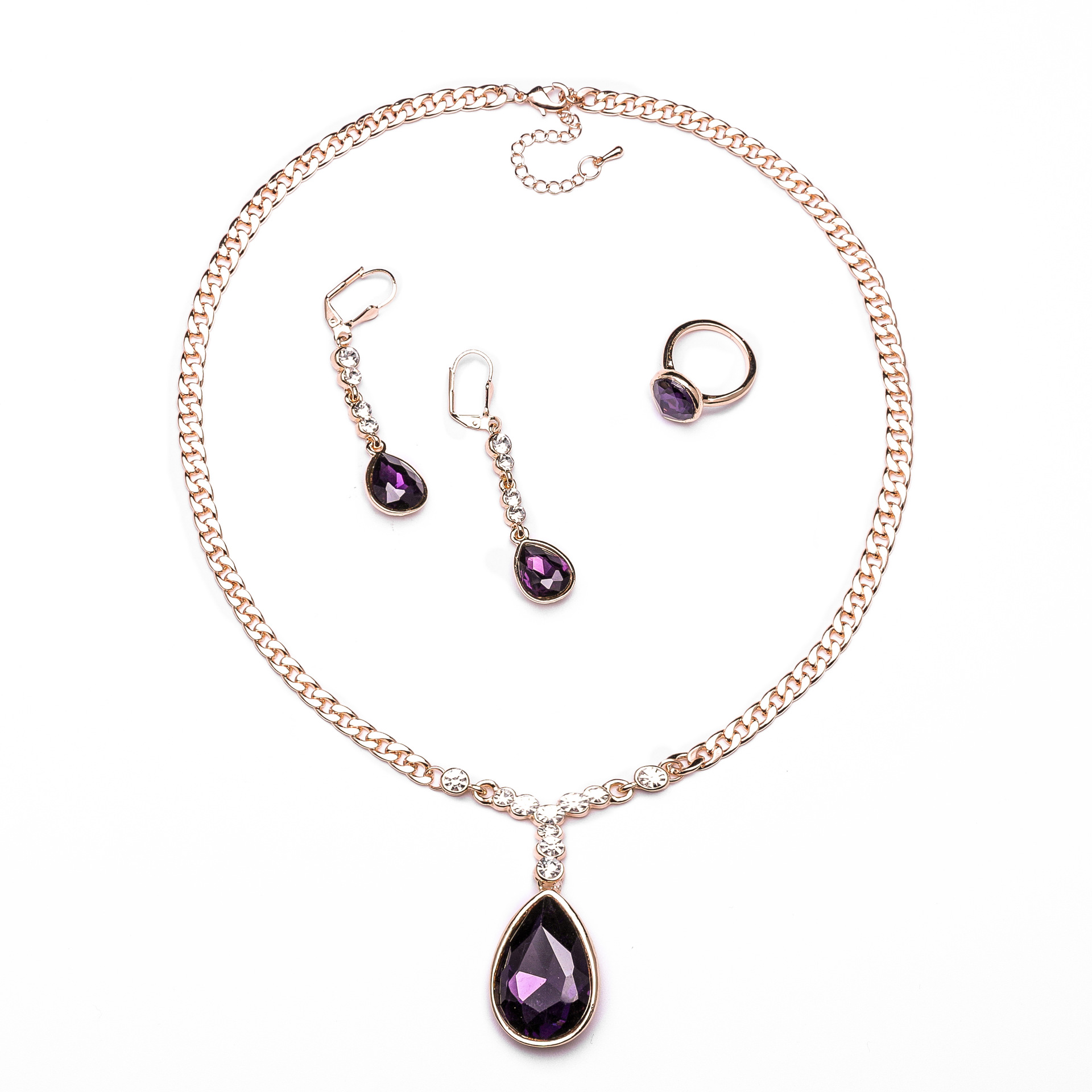 欧美饰品新款 wish热卖几何水晶玻璃春夏饰品套装宴会合金首饰