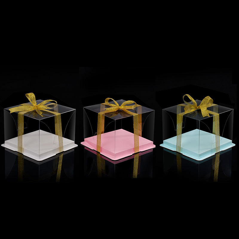 Caja de pastel transparente de alta calidad perezoso dos en uno 4/6/8/10 pulgadas caja de regalo de embalaje para hornear de una sola capa doble
