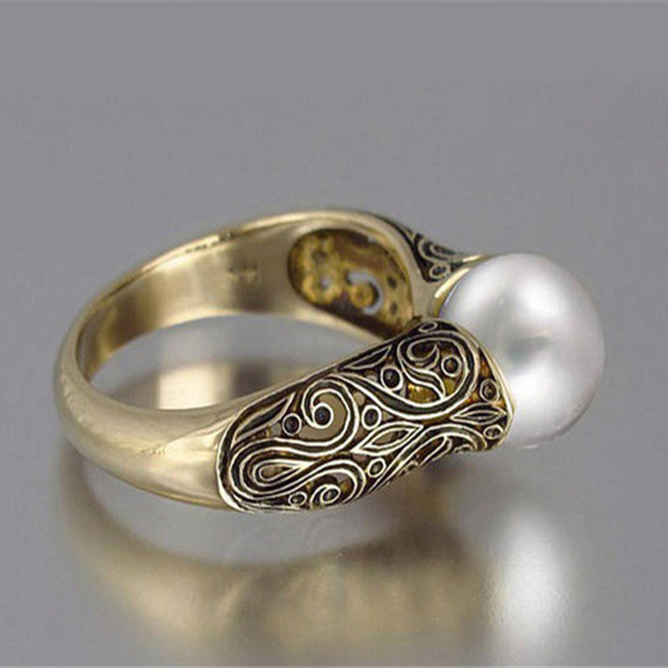 1 Piece Simple Style Waves Alloy Inlay Artificial Pearls Women's Rings display picture 5