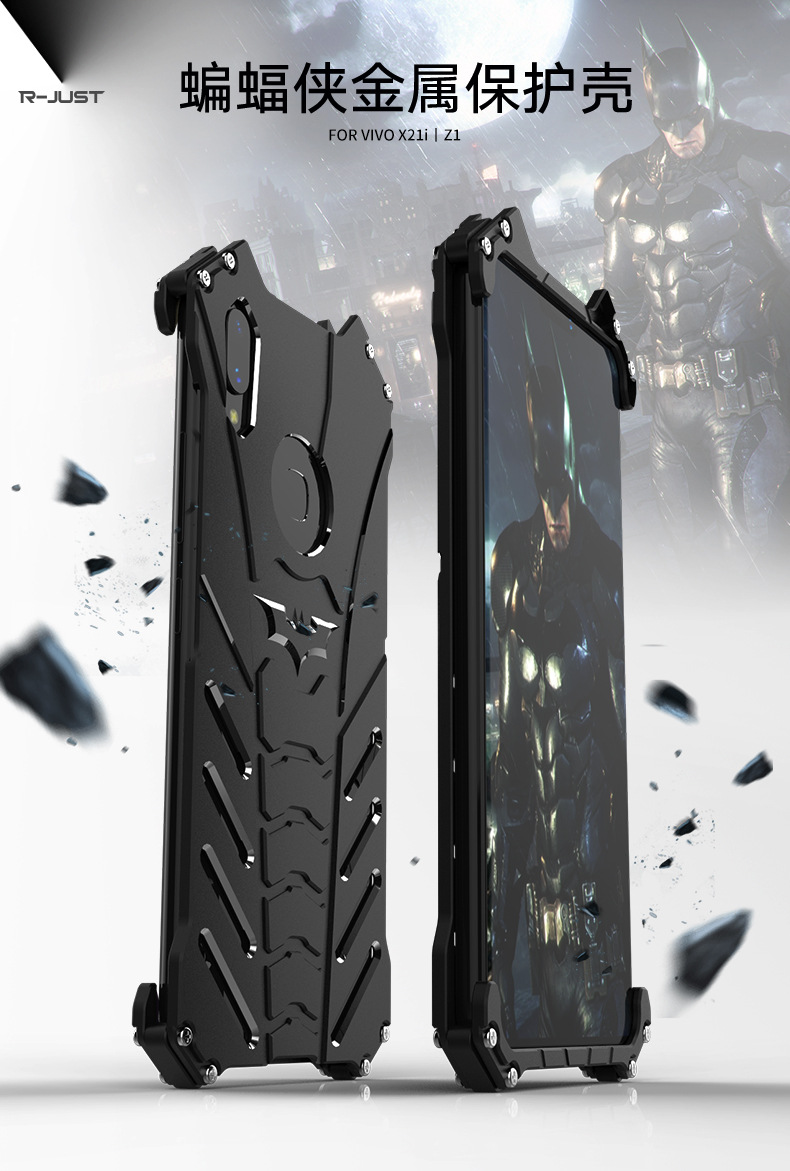R-Just Batman Shockproof Aluminum Shell Metal Case with Custom Batarang Stent for vivo X21i & vivo Z1