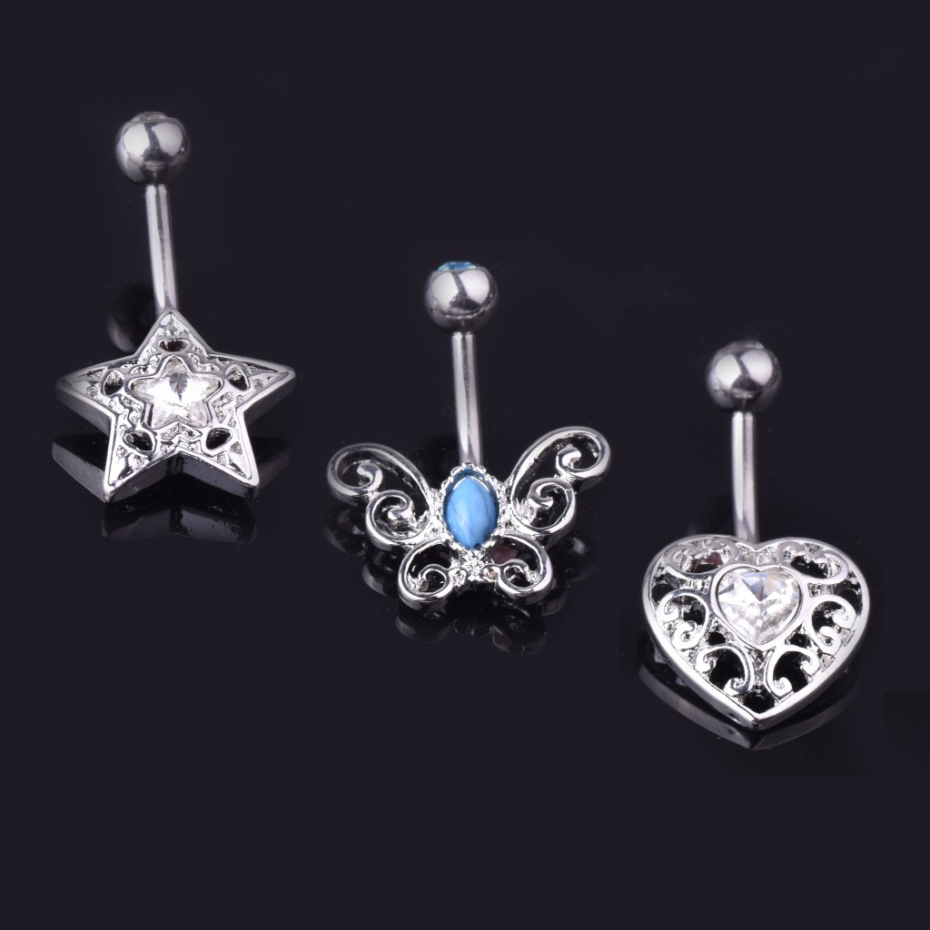 Moda Simple Conjunto De 3 Piezas Mariposa Zircon Aleación Ombligo Clavo display picture 2