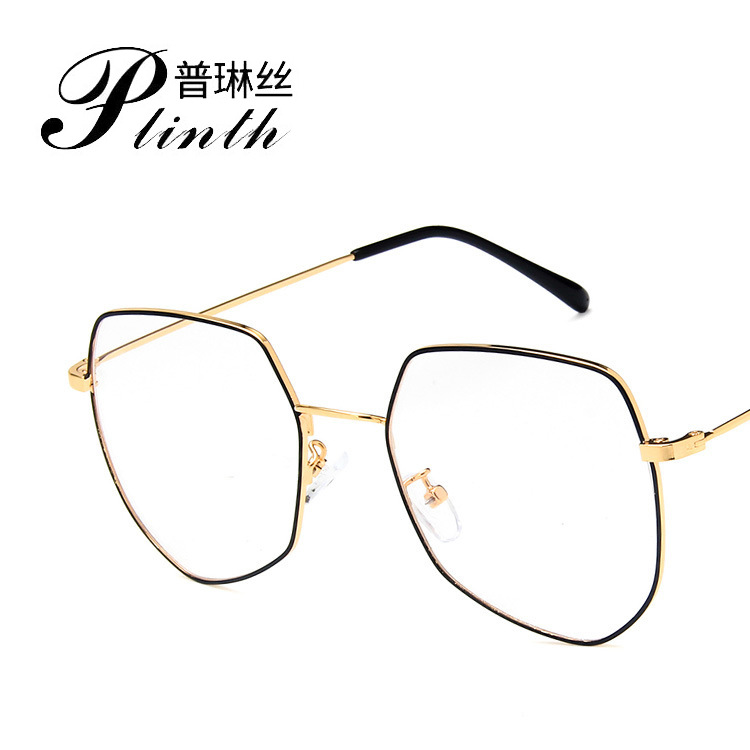 Japanese and Korean style large frame polygon 1875 retro irregular metal glasses frame with myopia glasses frame kick-off