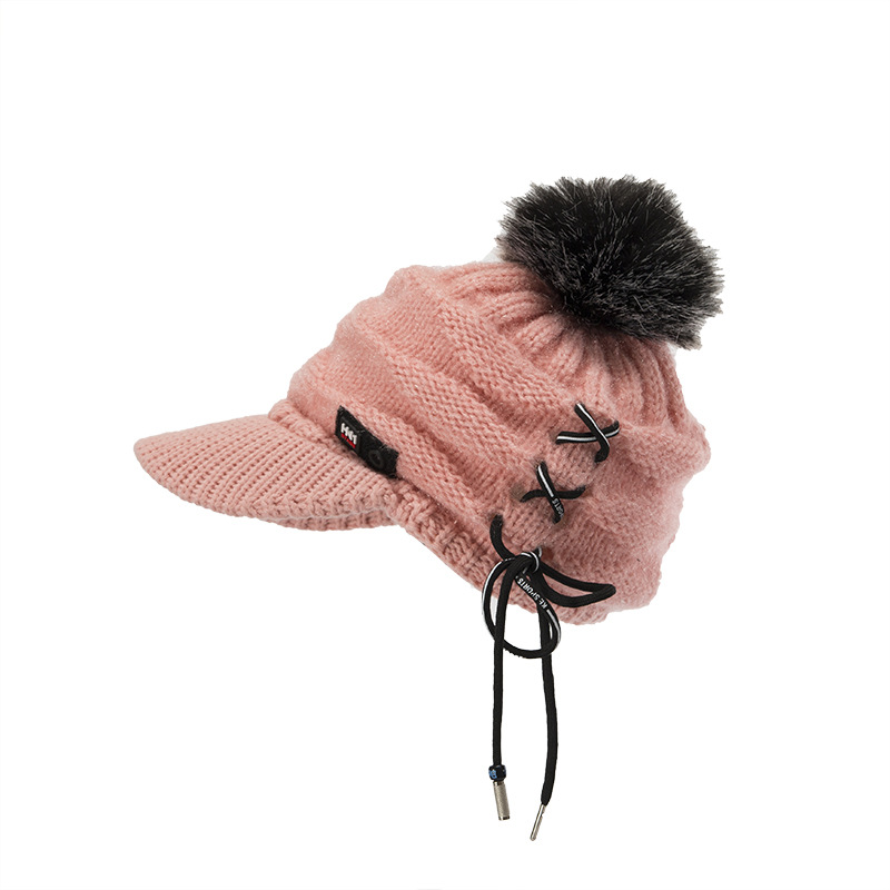 Autunno e inverno edizione coreana nuovo cappello Bailey in lana legato con lingua d'anatra in caldo velluto lavorato a maglia da donna_voghion.com