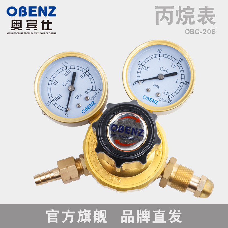 奥宾仕新品丙烷减压器 压力表 减压表 煤气表减压阀铜加重OBC-206