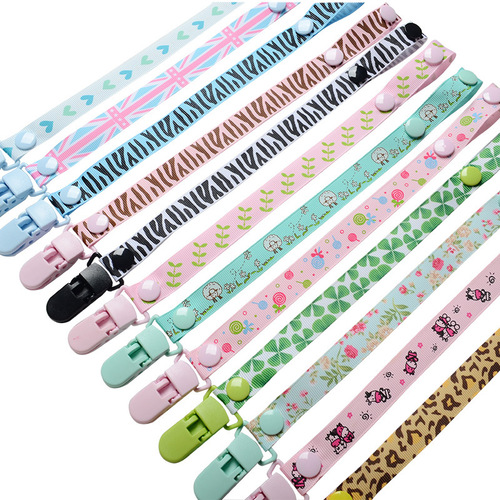 Children's pacifier chain teething toy anti-fall chain clip rope strap thread printed ribbon animal and plant series 