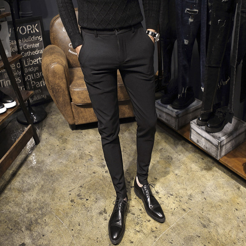 秋季新款休閑褲男韓版修身英倫小腳褲黑色西褲九分男褲潮流長褲子