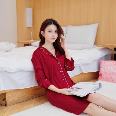 韩雅彤 女士睡裙女夏季七分袖性感家居服韩版宽松仿真丝睡衣新品|ms