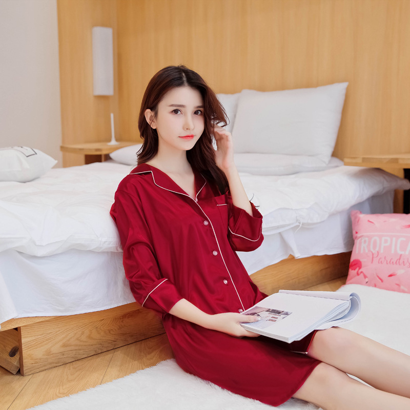 韩雅彤 女士睡裙女夏季七分袖性感家居服韩版宽松仿真丝睡衣新品|ms