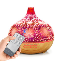 400ml Aroma Diffuser with 3D Colorful Fireworks Aroma Night Light, Glass Home Ultrasonic Essential Oil Diffuser