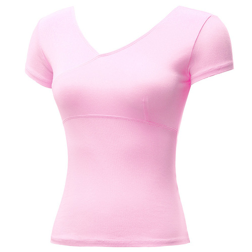 Adult yoga clothing tops short-sleeved aerobics tops running front cross exercise fitness T-shirt dance practice clothing