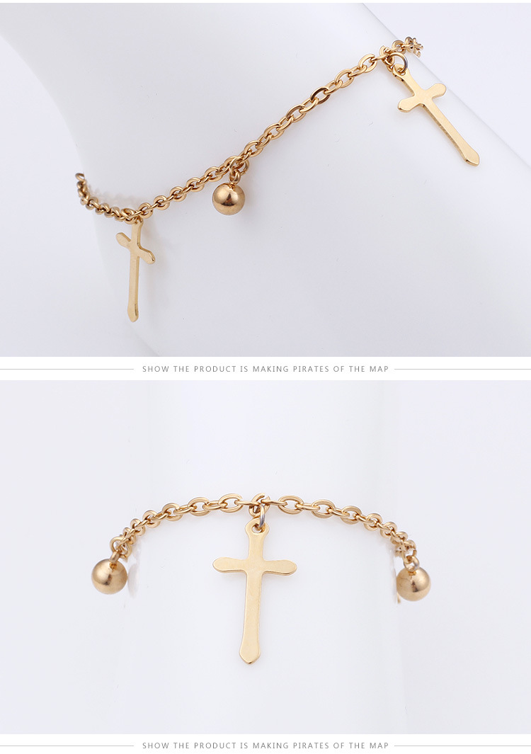 Simple fashion stainless steel cross anklet fashion new steel ball foot ornaments