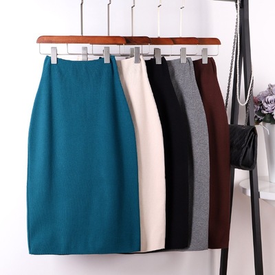 2018韩国东大门秋装新款女装性感显瘦包臀开叉针织半身裙