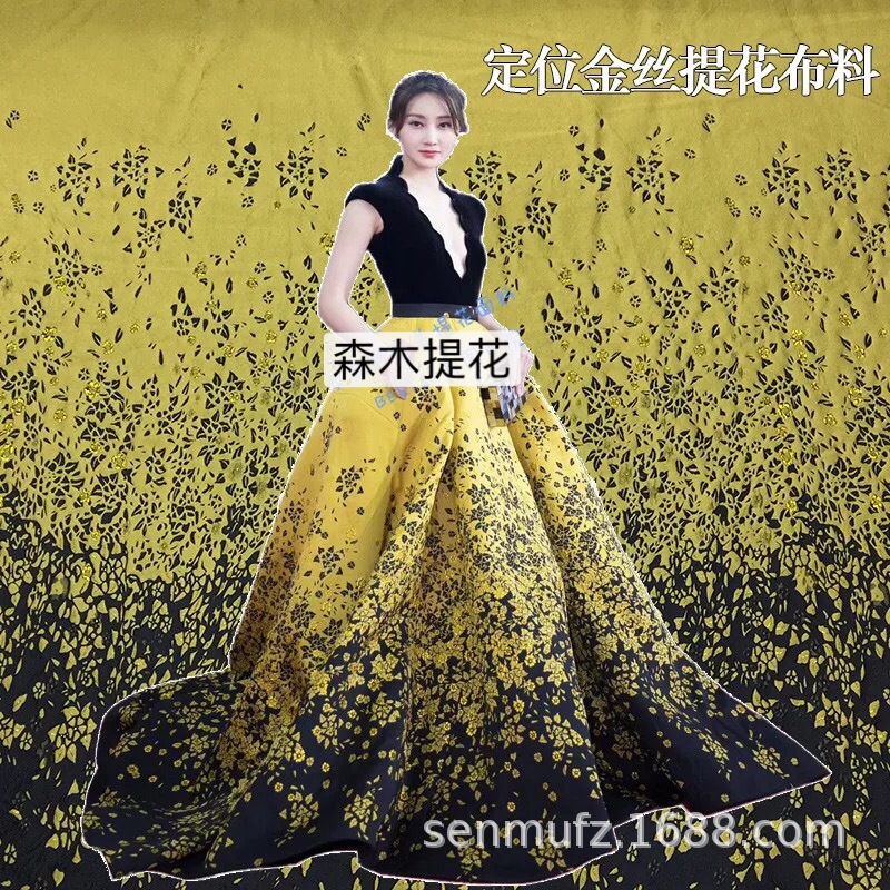 现货森木提花 定位金属丝提花面料 大摆女装连衣裙礼服旗袍布料