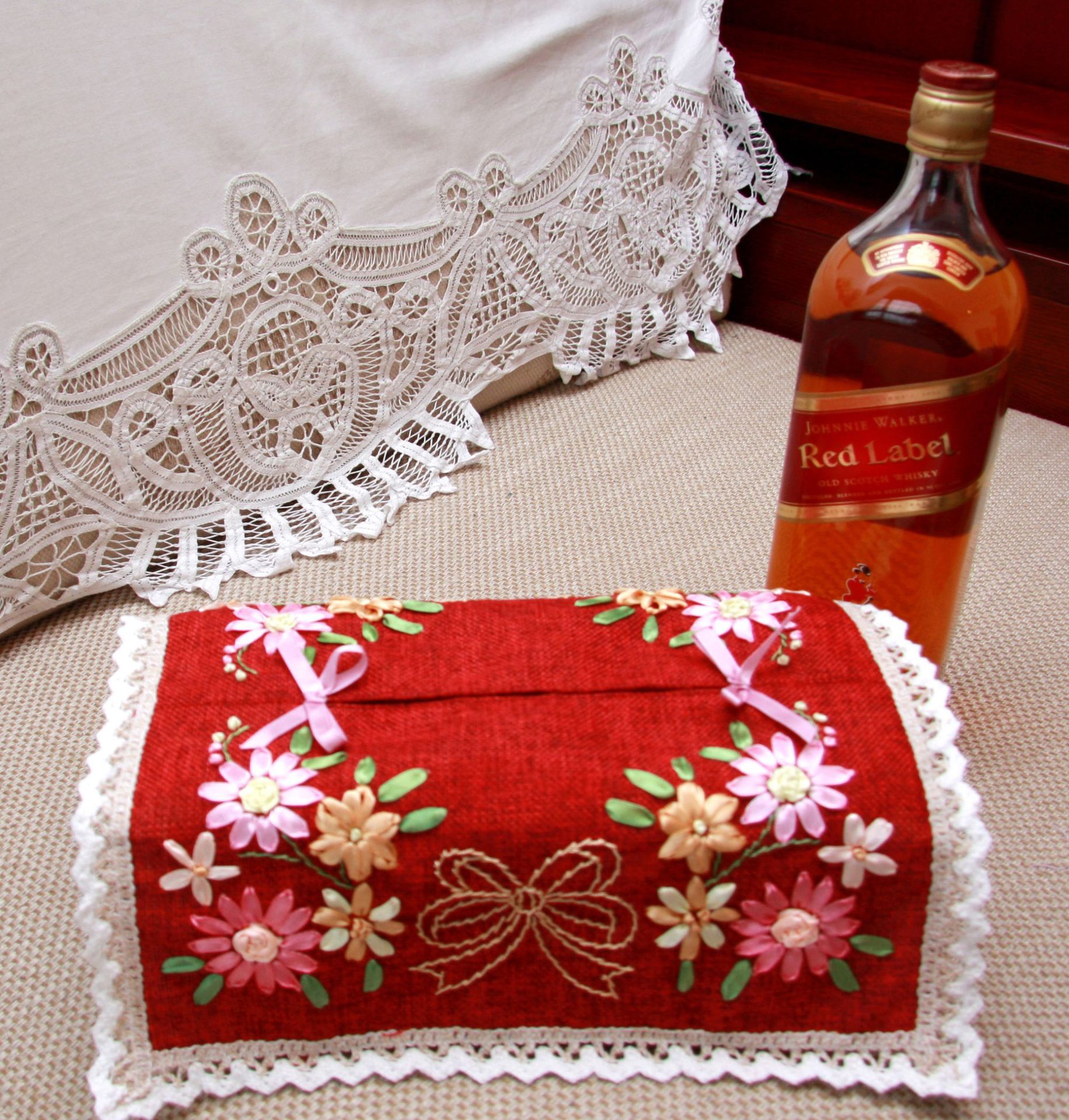 【正品】锦皓绣品厂家直供 丝带绣 批发/定制 纸巾套大花篮蝴蝶结|ru