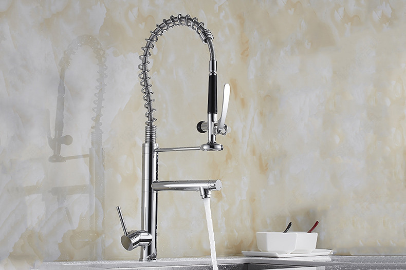 Haimingsi Spring high-end kitchen faucet, pull-out sink, vegetable washing faucet, dual water outlet for cold and hot water, 9125 full figure