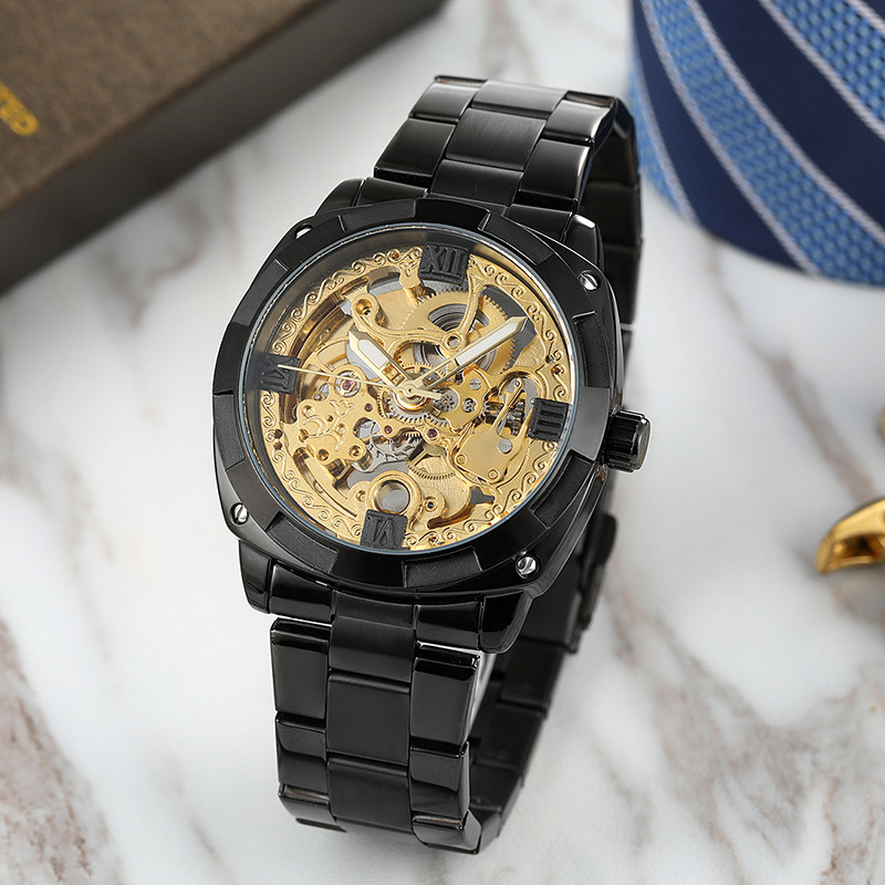 FORSINING reloj mecánico automático de los hombres reloj de los hombres huecos reloj de pelo correa de acero reloj casual hombres 207