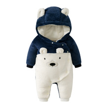 秋冬嬰兒連體衣雙層加厚連帽小熊造型寶寶哈衣ins爬服6月童裝批發