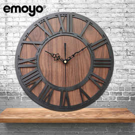 欧式复古木质罗马数字工艺挂钟 emoyo客厅装饰亚克力壁钟创意钟表