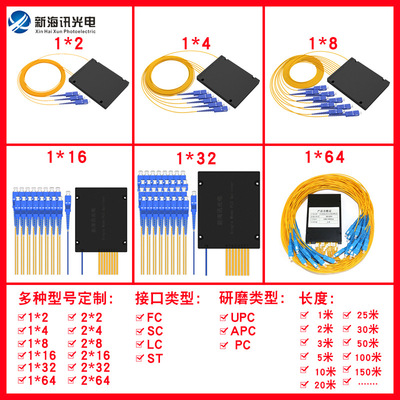 PLC光分路器 ABS盒式1分2/4/8/16/32/64厂家直销 SC/FC定制U/APC